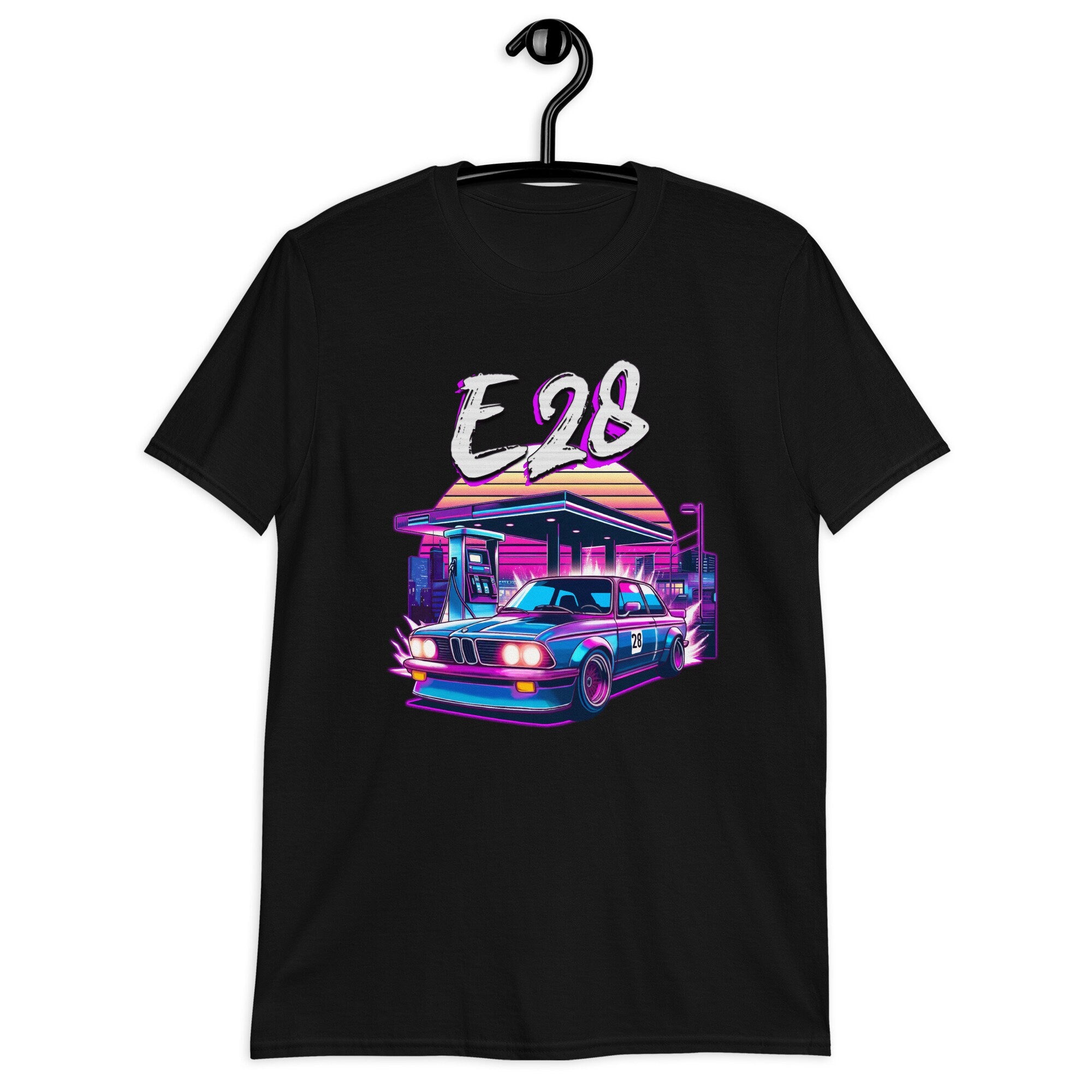 Neon Retro Style BMW E28 Unisex T-Shirt Black