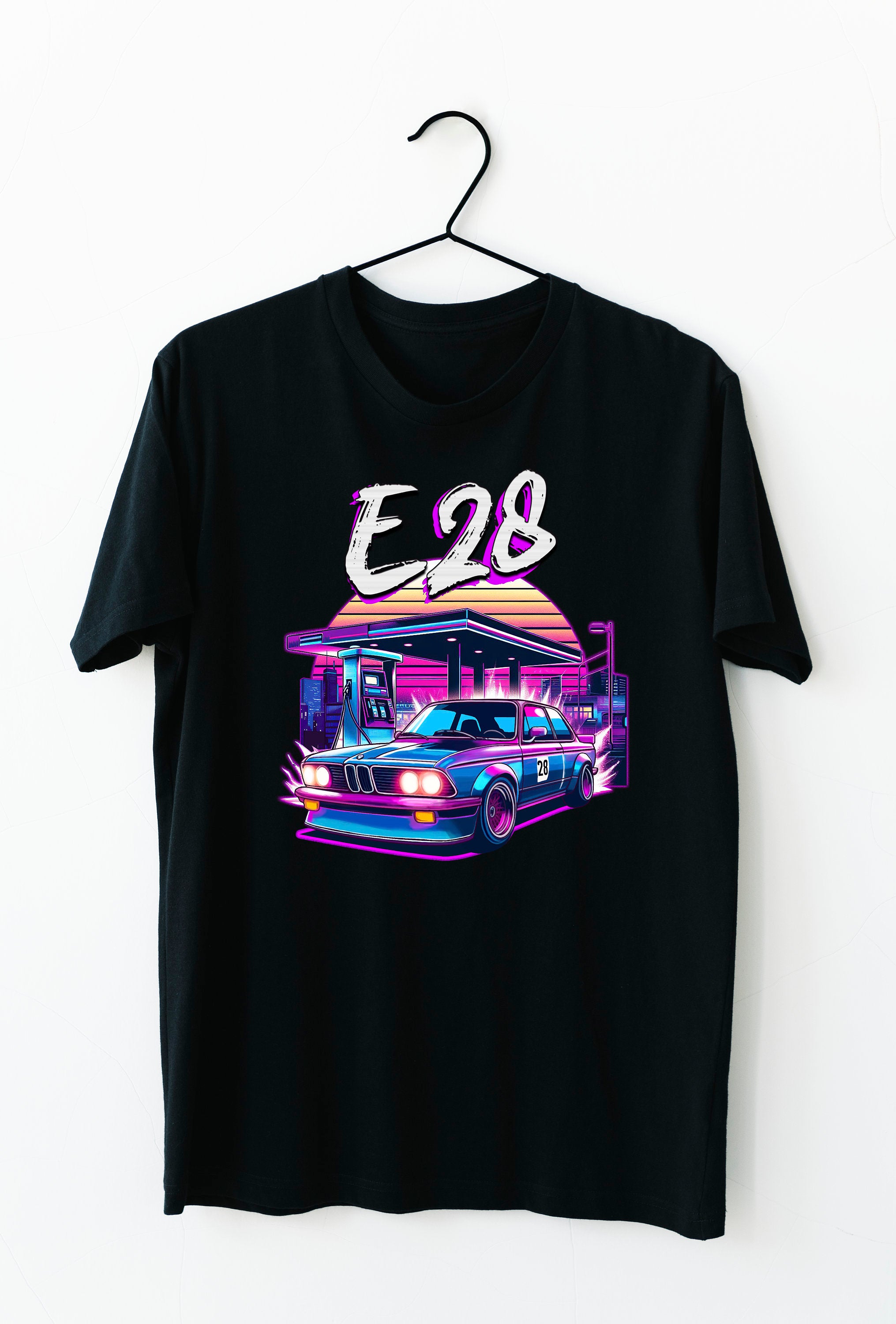 Neon Retro Style BMW E28 Unisex T-Shirt Black 5 Series