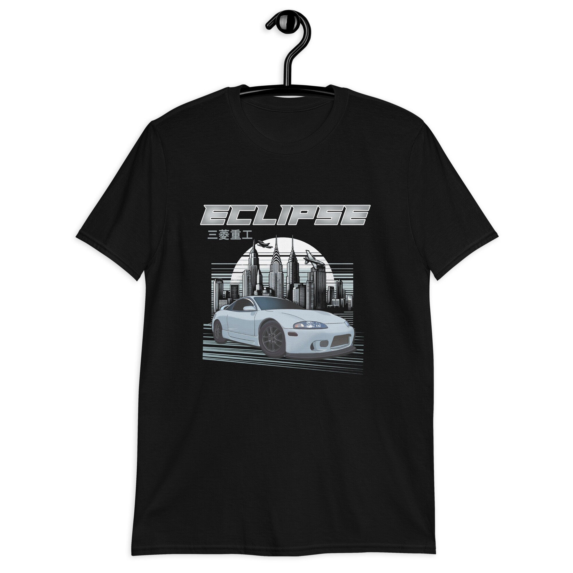Urban Skyline: Unisex Mitsubishi Eclipse Cityscape T-Shirt in Black