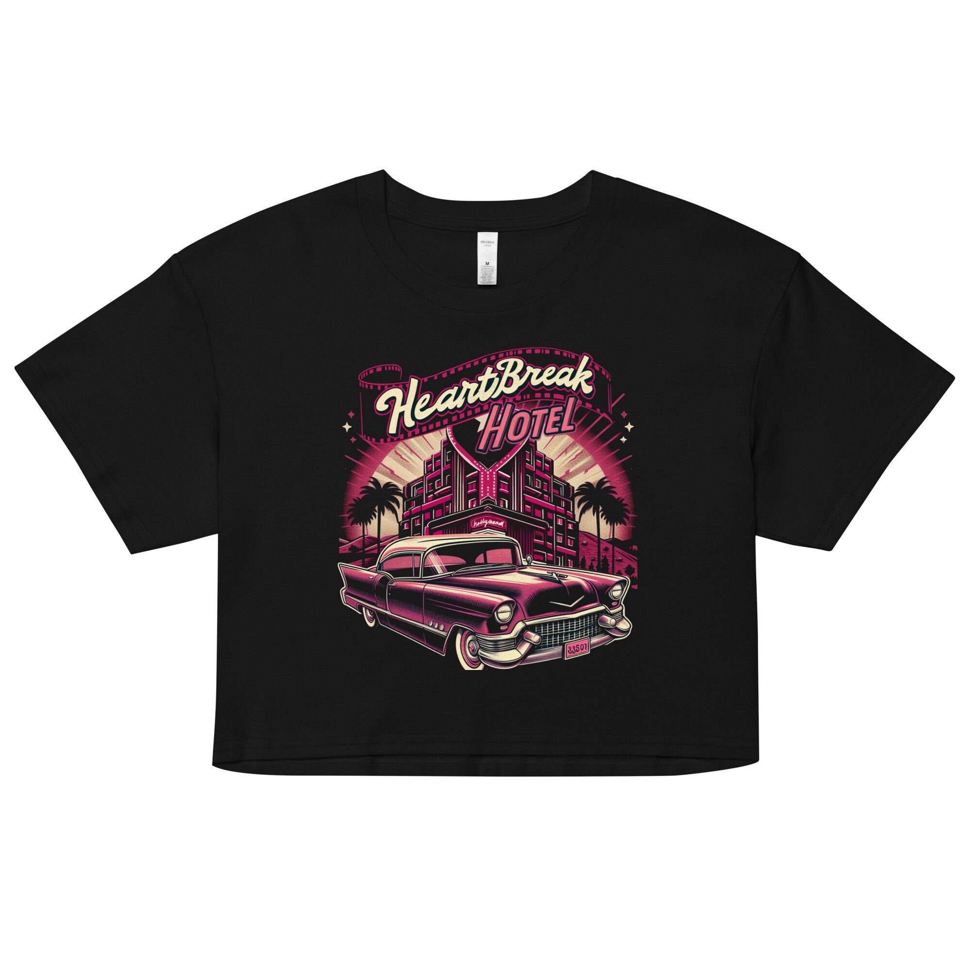 HeartBreak Hotel Elvis Presley 1955 Pink Cadillac Fleetwood Vintage Hollywood Women’s crop top
