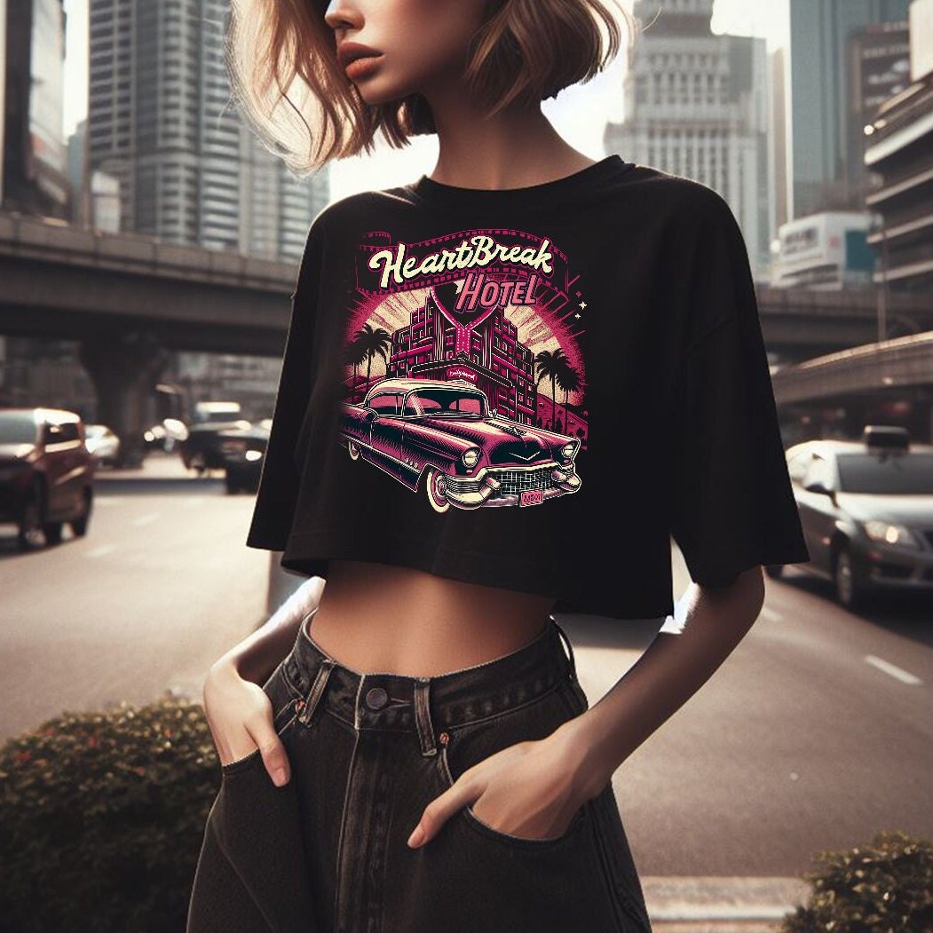 HeartBreak Hotel Elvis Presley 1955 Pink Fleetwood Vintage Hollywood Women’s crop top