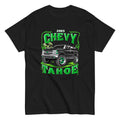 Black Chevy Tahoe Bright Green Skull Flames Unisex classic tee
