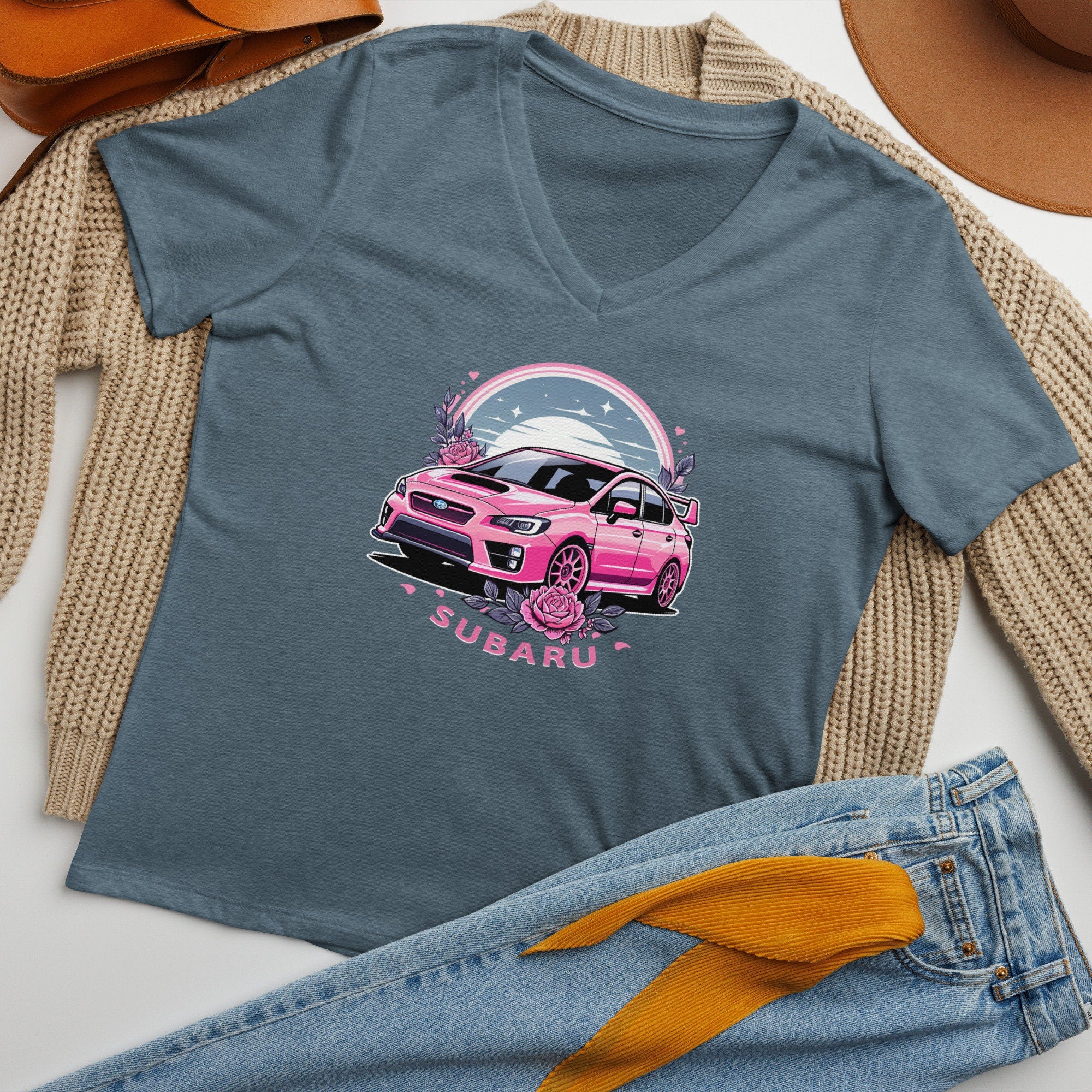Pink Subaru WRX JDM Car Lover Women’s v-neck t-shirt