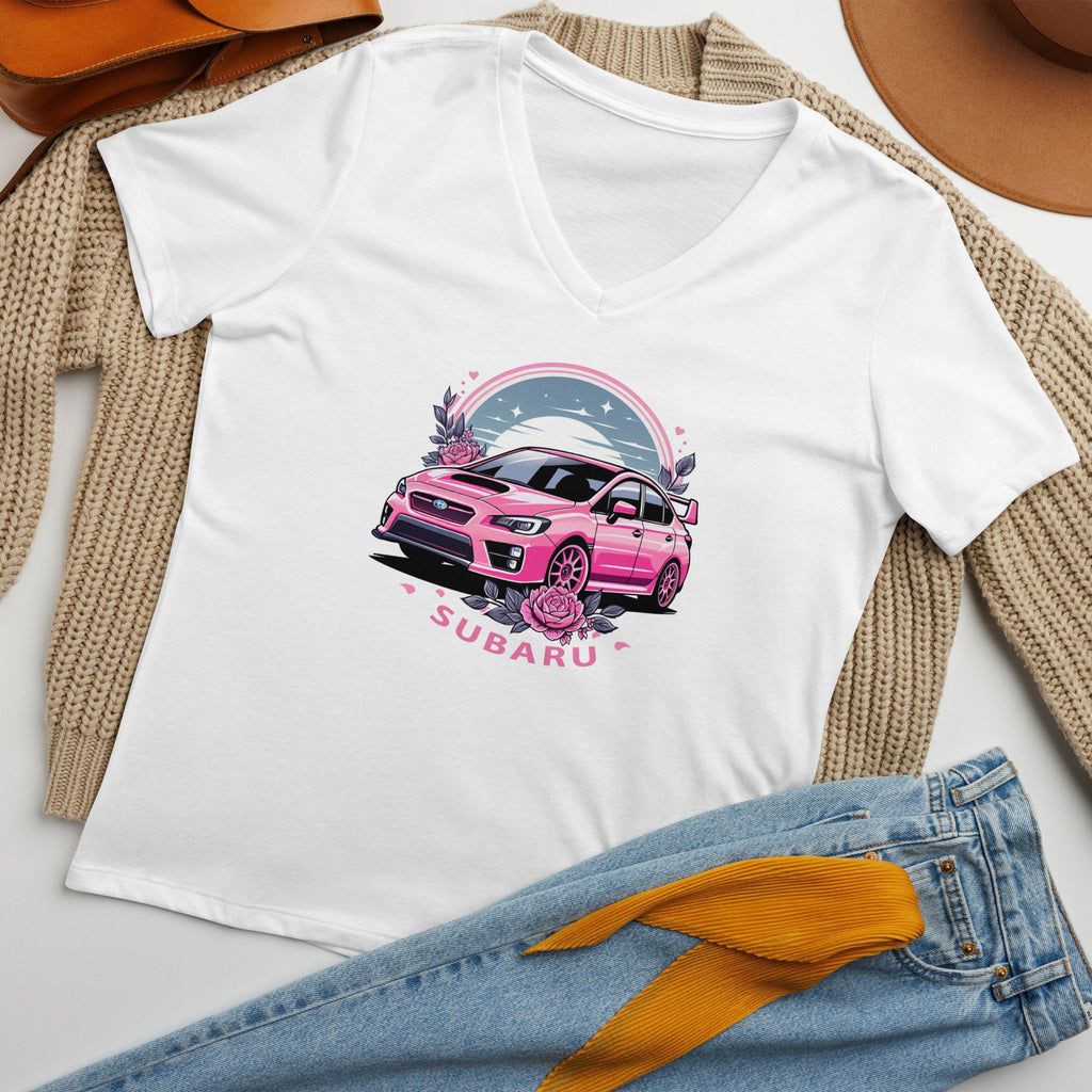 Pink Subaru WRX JDM Car Lover Women’s v-neck t-shirt