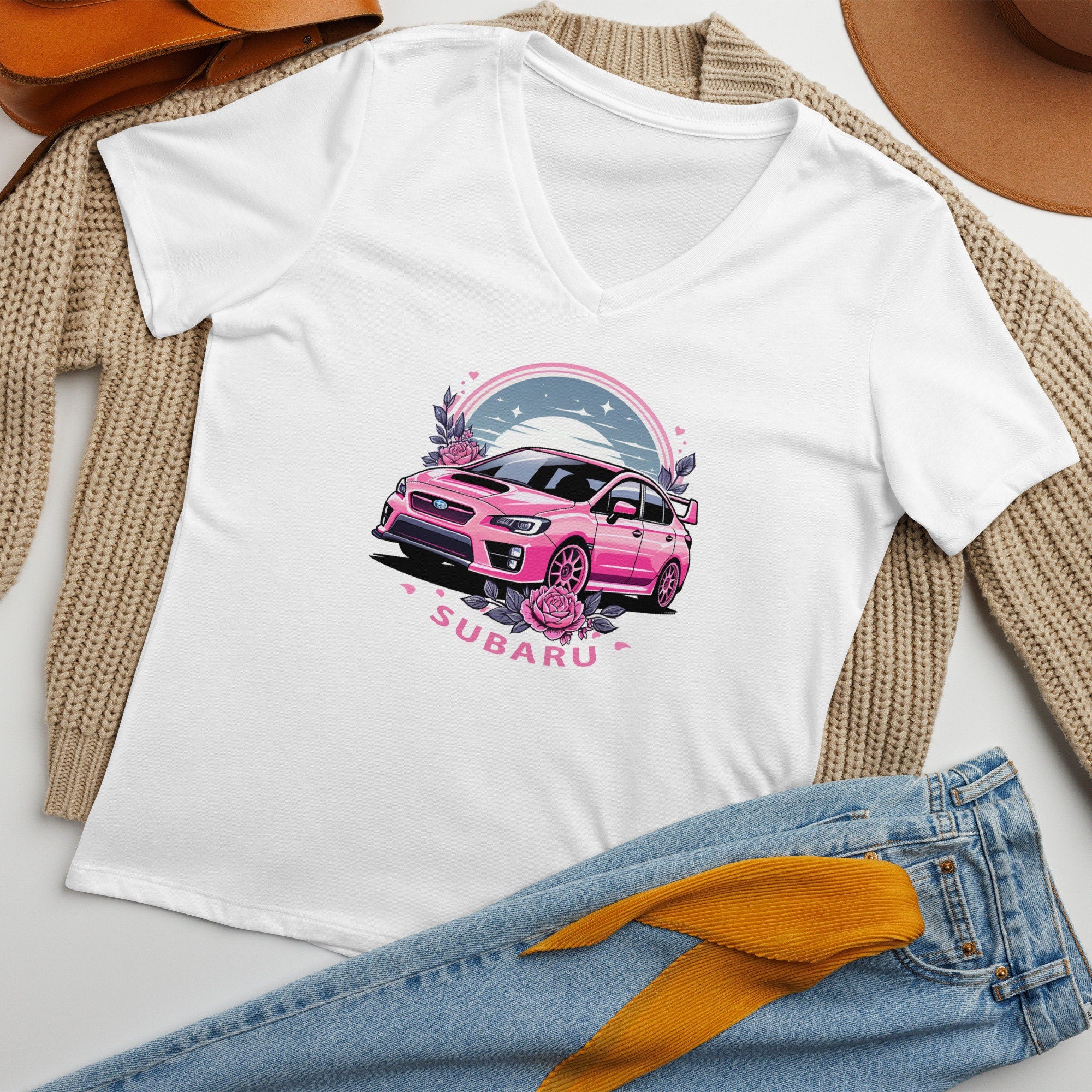 Pink Subaru WRX JDM Car Lover Women’s v-neck t-shirt