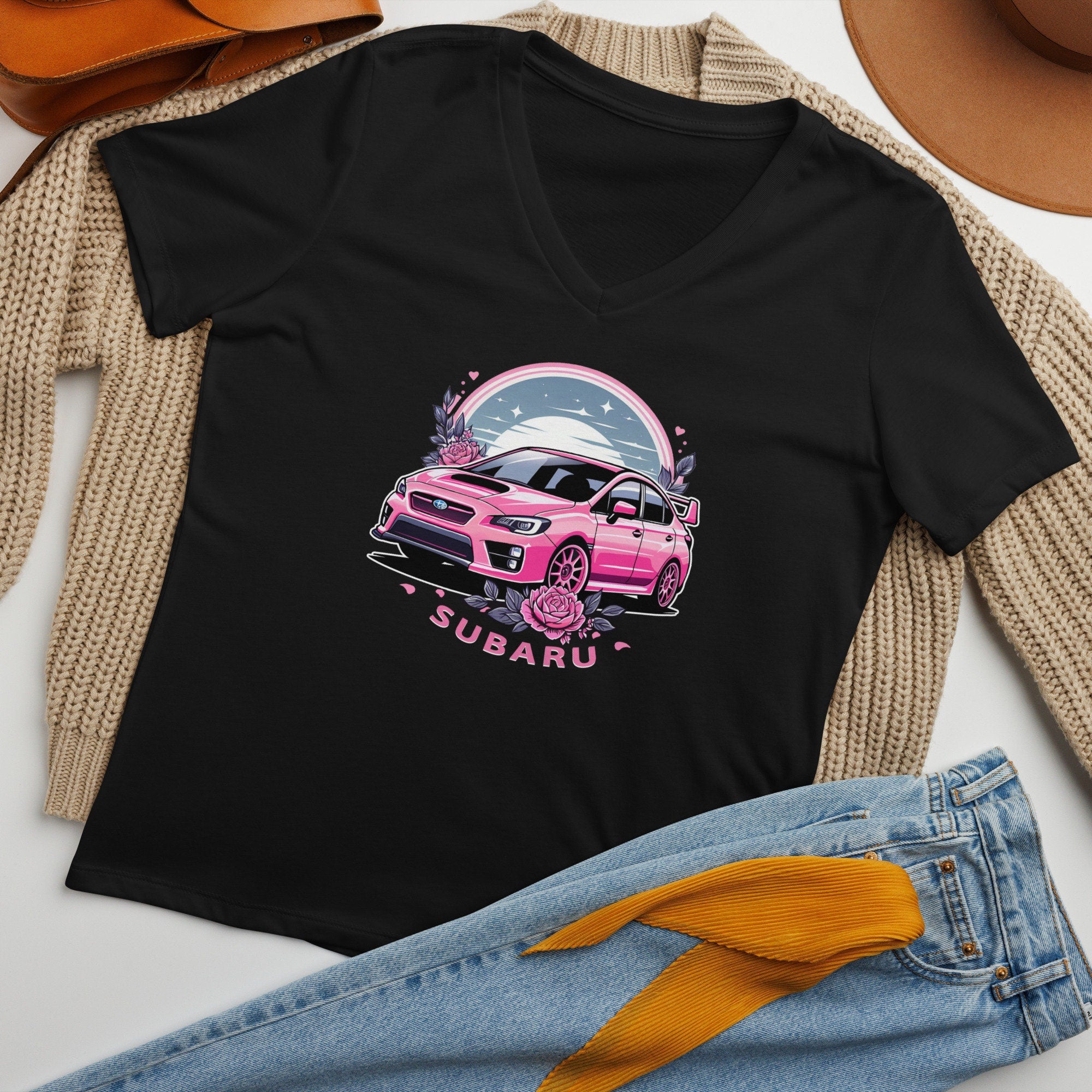 Pink Subaru WRX JDM Car Lover Women’s v-neck t-shirt
