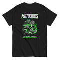 Bold Skeleton Motocross T-Shirt – Extreme Sports Graphic Tee for Riders | Red & Green Dirt Bike Racing Shirt