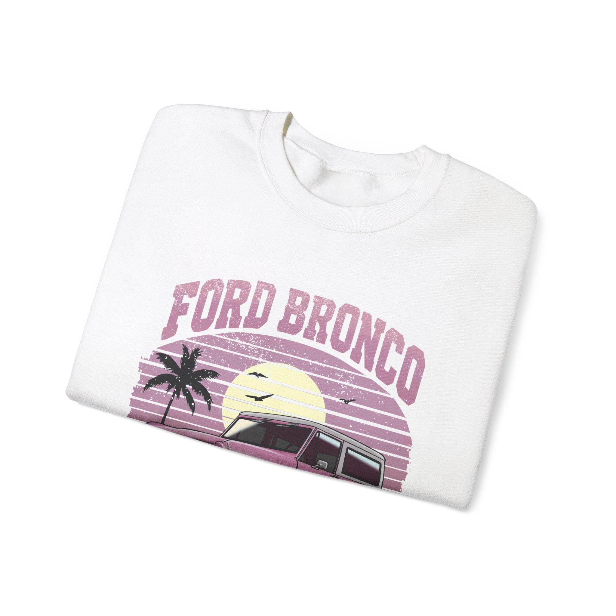 Retro Sunset Adventure Awaits Pullover Sweatshirt, Ford Bronco 1960s Pastel Pink Feminine Gift, Unisex Vintage Crewneck