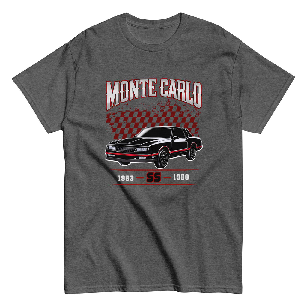 1983-1988 Monte Carlo SS T-Shirt - Red & Black Retro Race Checkered Flag Design | Unisex Classic Car Tee