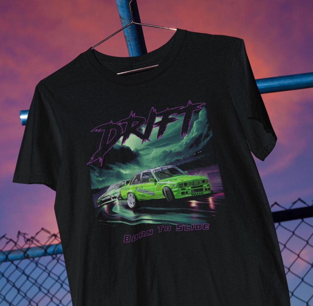 Lime Green Drift Car T-Shirt, Vintage Racing, Motorsport Apparel
