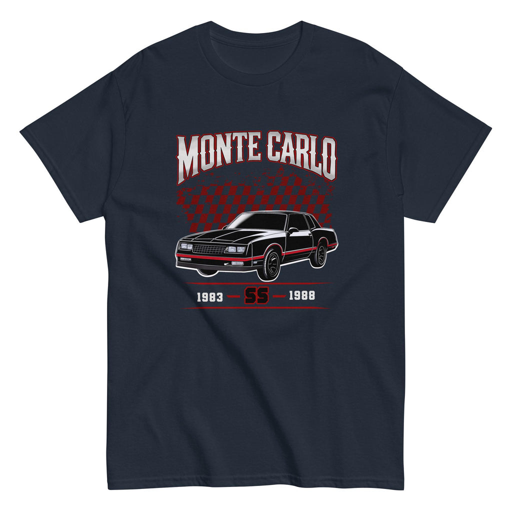 1983-1988 Monte Carlo SS T-Shirt - Red & Black Retro Race Checkered Flag Design | Unisex Classic Car Tee