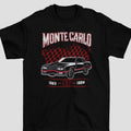 1983-1988 Monte Carlo SS T-Shirt - Red & Black Retro Race Checkered Flag Design | Unisex Classic Car Tee
