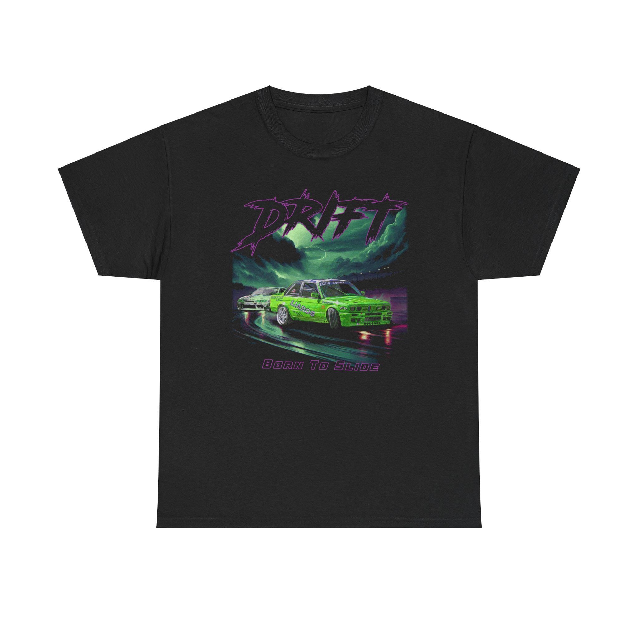 Lime Green Drift Car T-Shirt, Vintage Racing, Motorsport Apparel