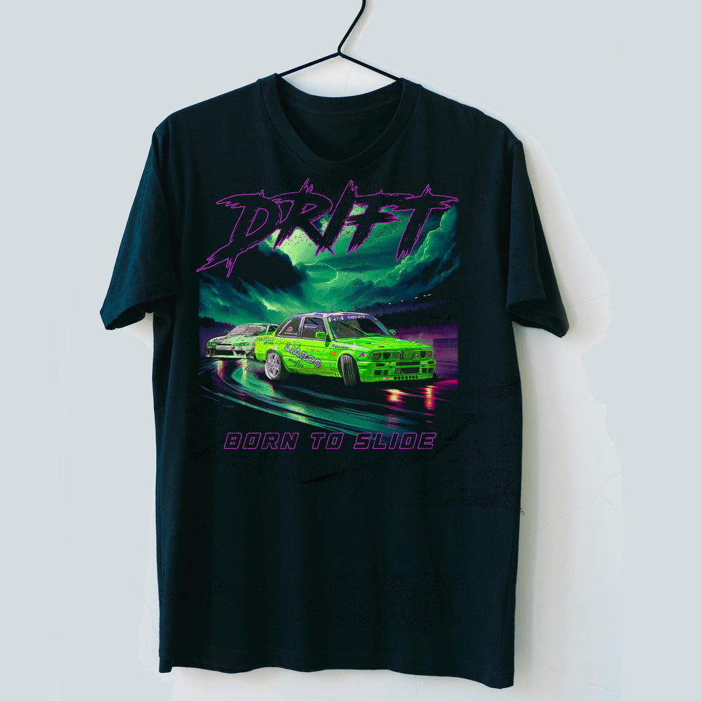Lime Green Drift Car T-Shirt, Vintage Racing, Motorsport Apparel