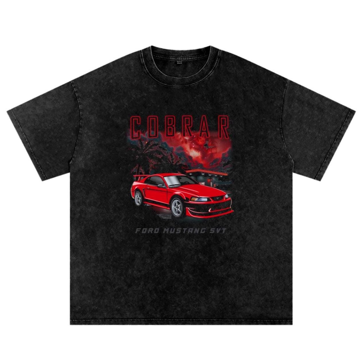 Ford Mustang Cobra R T-Shirt, New Edge SN95, Red Grunge Car Graphic