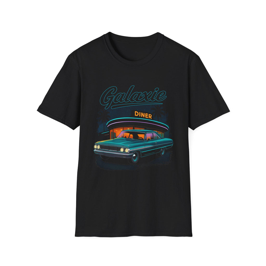 1964 Galaxie Shirt Vintage Classic Car Neon Diner Night Scene Old School Cruiser Muscle Gift for Enthusiasts Black T-Shirt
