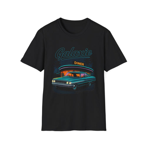 1964 Galaxie Shirt Vintage Classic Car Neon Diner Night Scene Old School Cruiser Muscle Gift for Enthusiasts Black T-Shirt