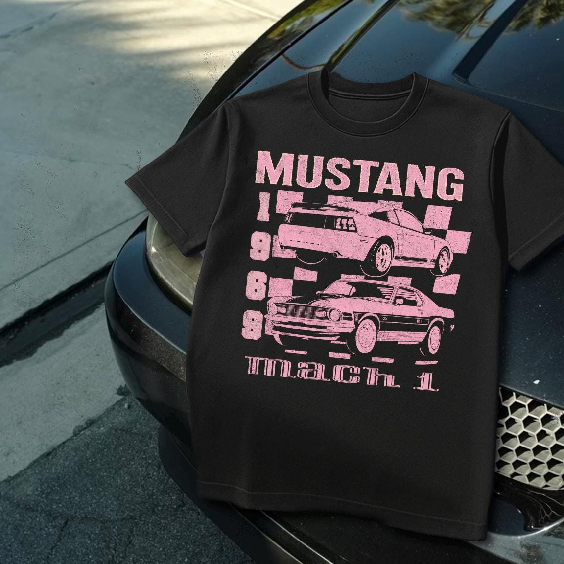90s vintage faded retro car enthusiast t-shirt mustang mach 1 new edge and fastback Unisex tee