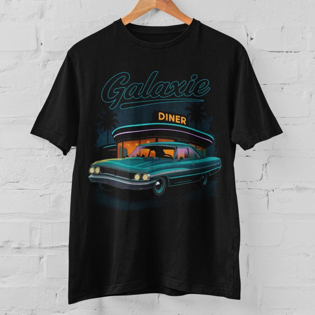 1964 Galaxie Shirt Vintage Classic Car Neon Diner Night Scene Old School Cruiser Muscle Gift for Enthusiasts Black T-Shirt