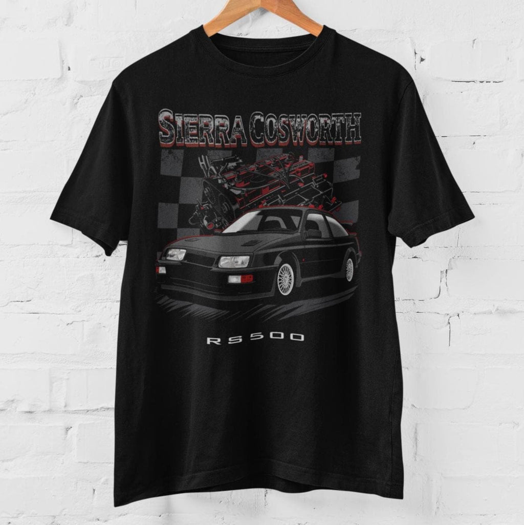 Sierra Cosworth RS500 T-Shirt Classic Turbo Car Unisex Black Cotton Motorsport Tee | 80s Performance Icon