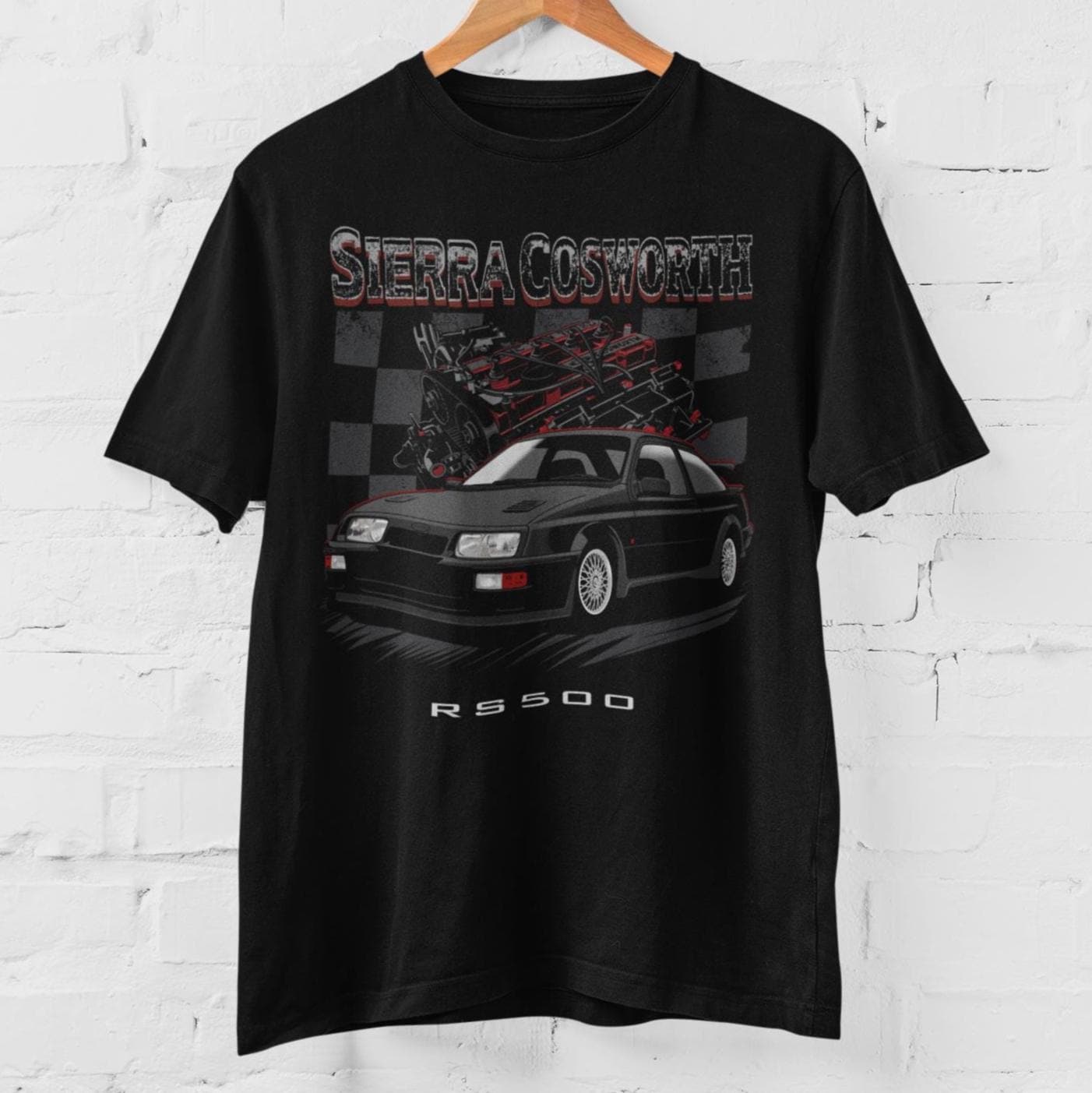 Sierra Cosworth RS500 T-Shirt Classic Turbo Car Unisex Black Cotton Motorsport Tee | 80s Performance Icon
