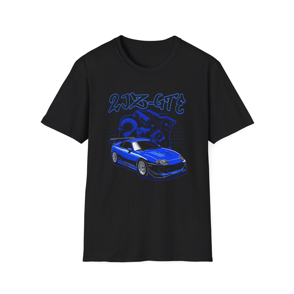 Blue 2JZ GTE Supra Turbo Black Unisex Tshirt 100% Cotton