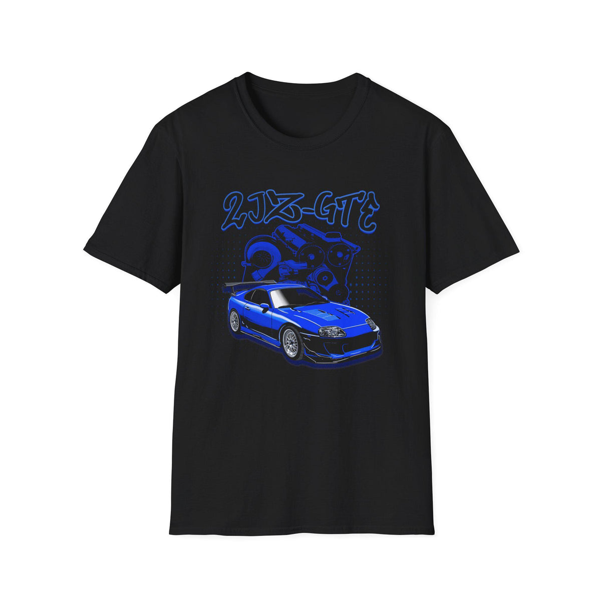 Blue 2JZ GTE Supra Turbo Black Unisex Tshirt 100% Cotton